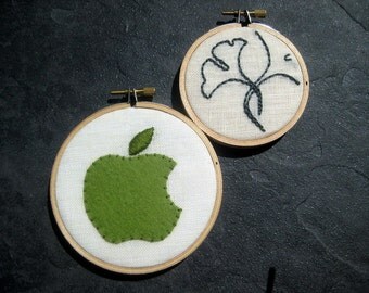 Apple Ginkgo hand embroidered hoop art home decor office cubicle graduation gift by mlmxoxo
