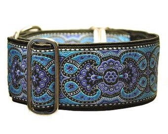 Martingale Collar or Buckle Dog Collar - Marseilles Jacquard in Purple & Blue - 2 Inch, Greyhound Collar, Great Dane Collar, Custom Collar
