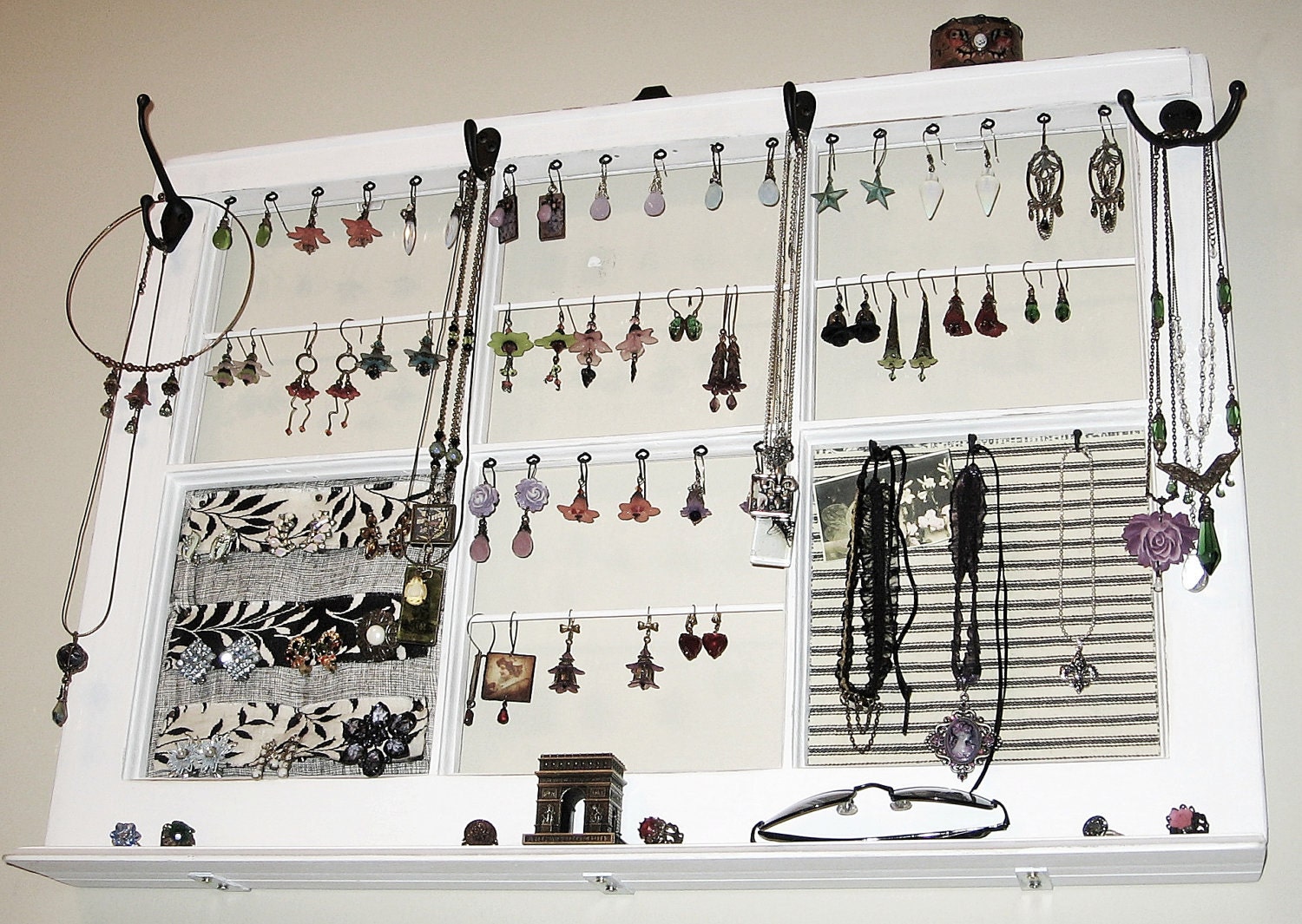 Upcycled Decor Window Frame Wall Hanging Jewelry Organizer