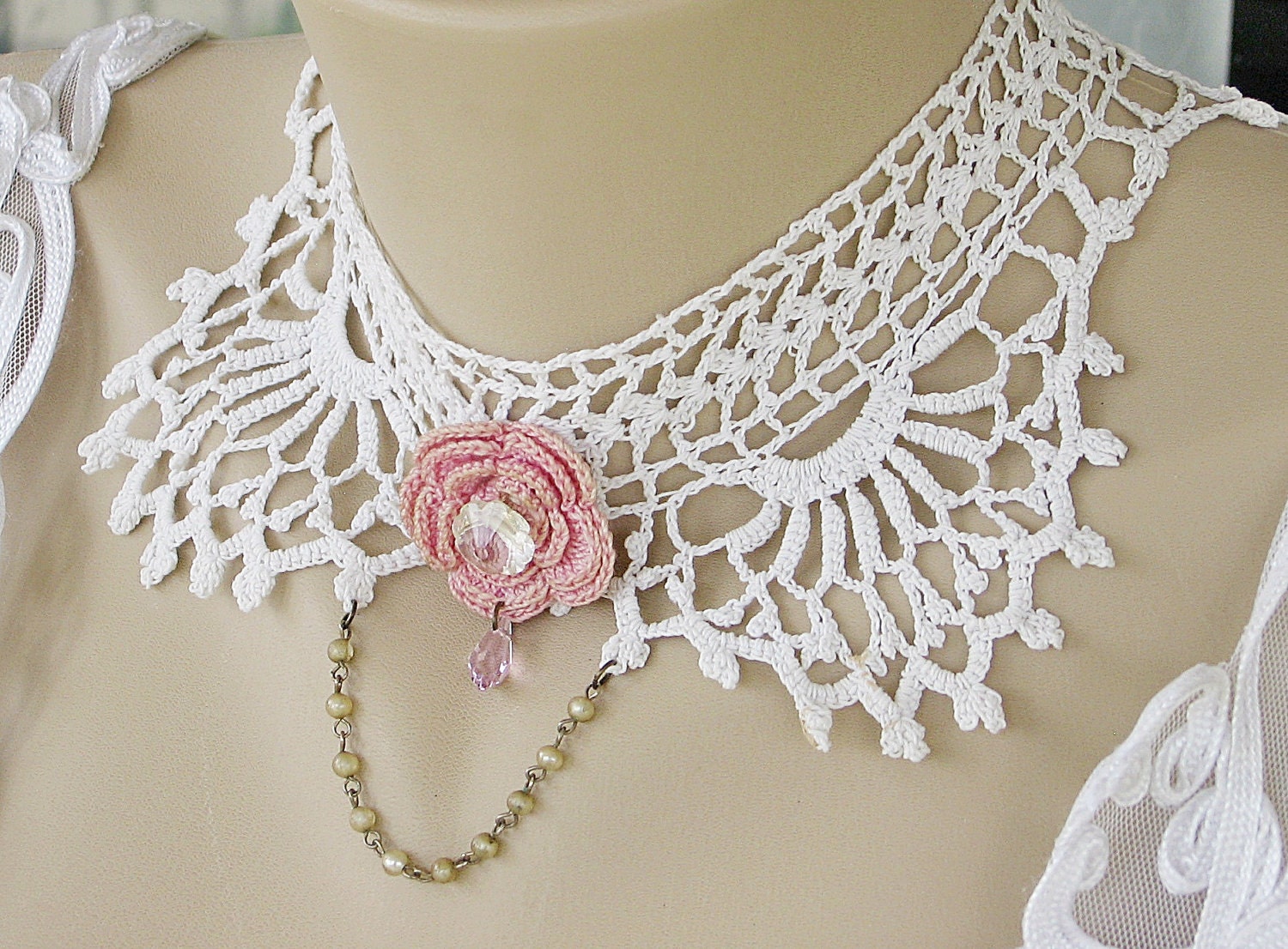 Upcycled Jewelry Vintage Lace Collar Vintage White Crochet