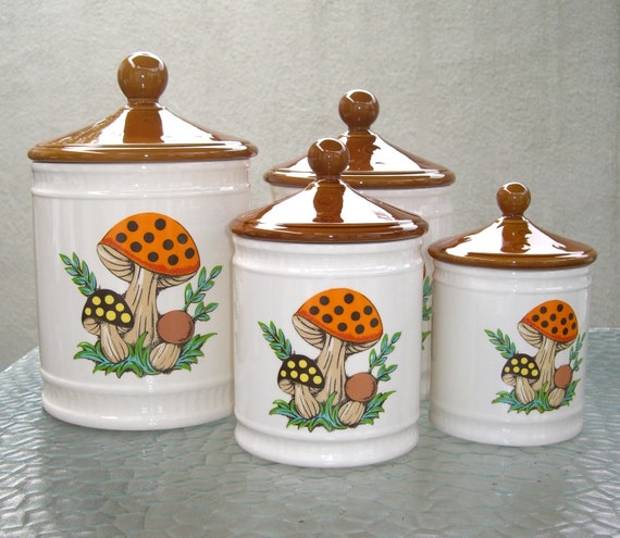 Vintage Mushroom Canister Set or Cookie Jars in Box MINT