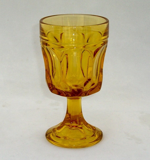 4 Vintage Amber Gold Glass Goblets