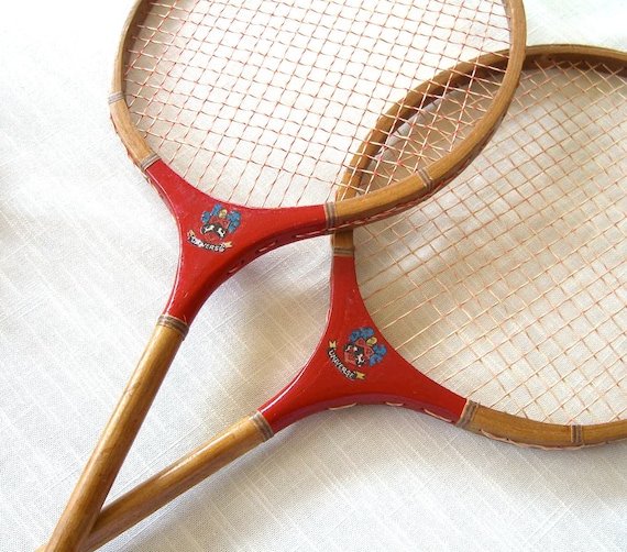 Vintage Red Wood Badminton Rackets Racquets by Universe