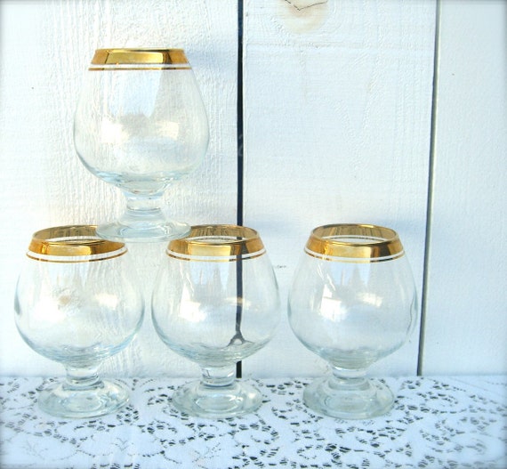 Vintage Gold Rimmed Brandy / Cognac Glasses
