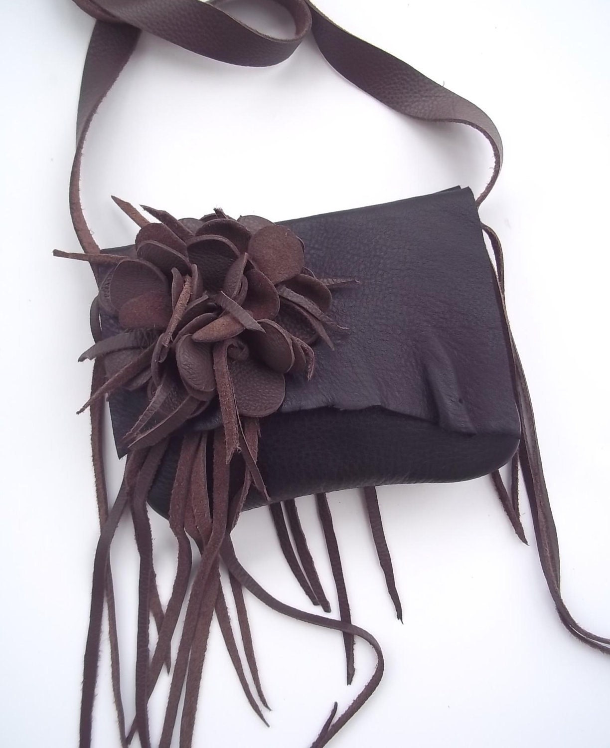 brown black leather messenger shoulder bag with by tuscada on Etsy