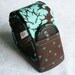 CLEARANCE - Reversible Camera Strap Cover with Lens Cap Pocket - Teal and Brown Damask with Dots- Made to Order