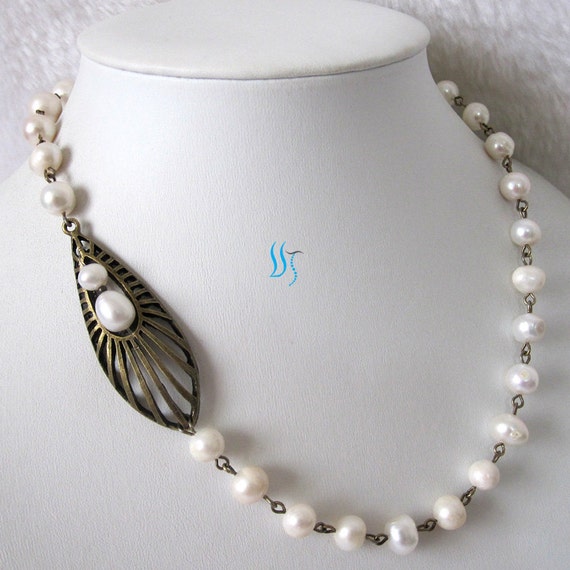 Pearl Necklace 18 inch 8-9mm White Freshwater by PearlsStory