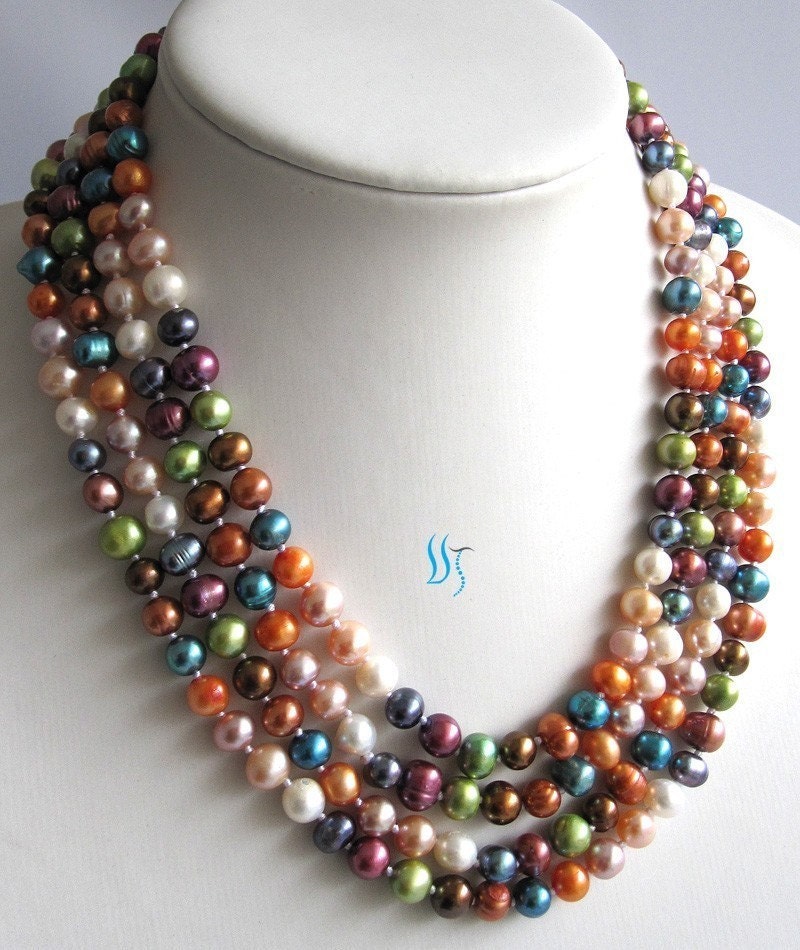 Pearl Necklace 75 Inches Multi Color Freshwater By Pearlsstory 8754