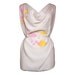 Fluorescent Drape Silk Blouse with Swan Print in Pink