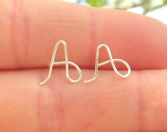 Silver wire initial earrings