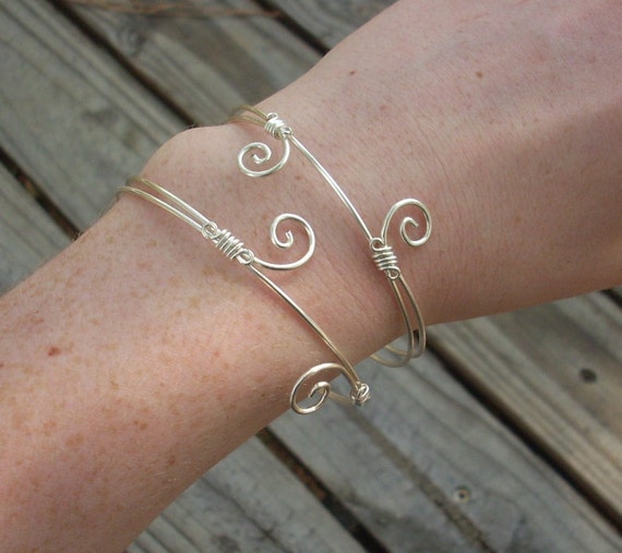 Adjustable Silver wire Bangle Bracelet/Upper arm Torc Cuff