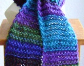 blue, purple and green hand knit scarf