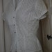 VINTAGE 50s, 1950s White Cotton Eyelet Blouse, Shirt, Rhinestone Buttons, Pin Up - S/XS