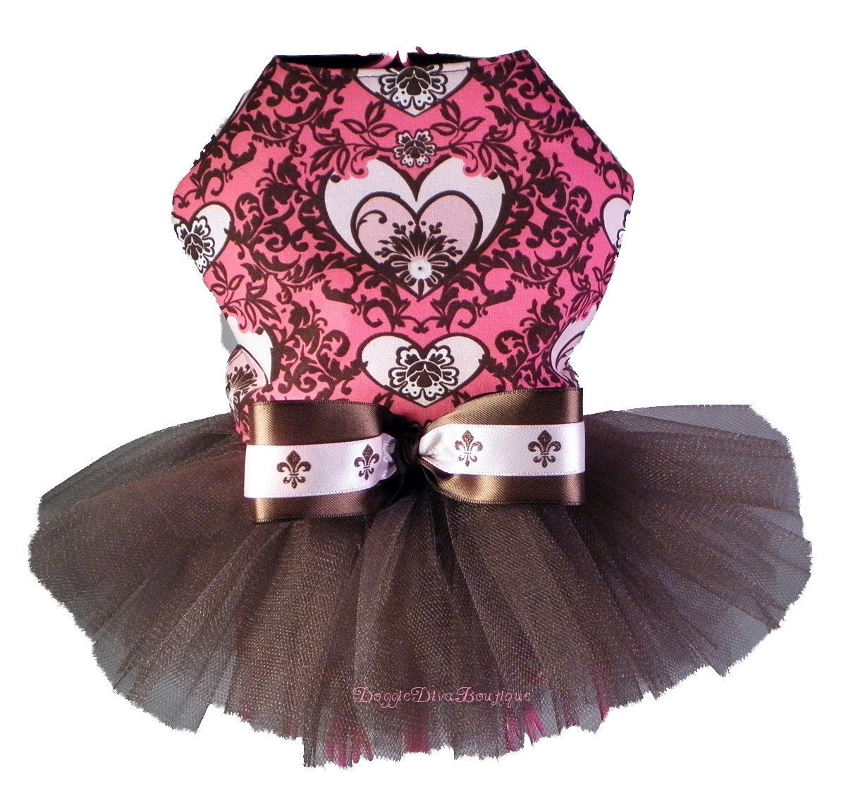 Dog Tutu Dress Pink and Brown Damask XXS XS or Small
