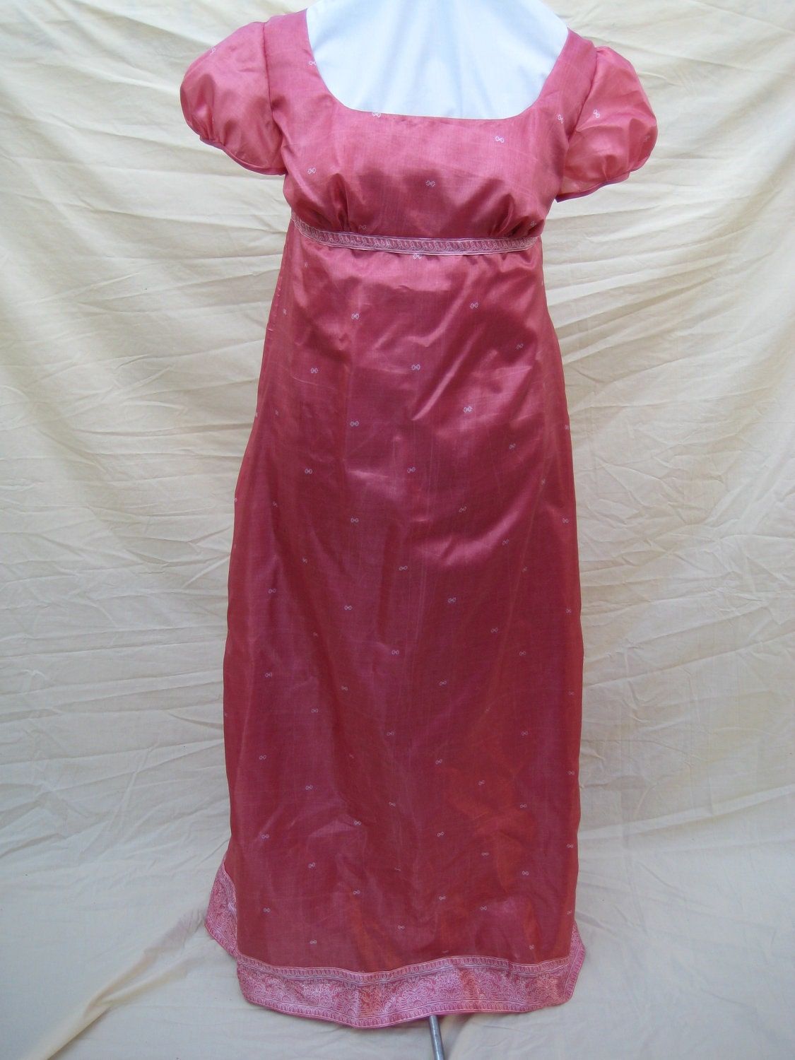 Regency Dress Jane Austen Ball gown. Pink Antique Indian Silk