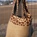 Set of 2 Burlap Grocery Shopping Bags with Brown Giraffe Animal Print Fabric Trim