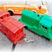 Vintage Kusan Electric Engine Caboose n Fire Truck Plastic Toys - SALE ITEMS