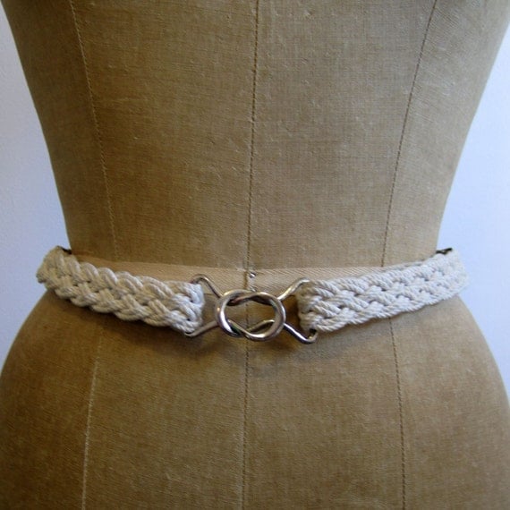 white fisherman braided rope belt // skinny S