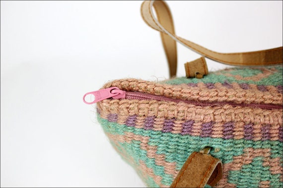 southwest straw market bag / woven pastel bucket tote