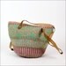southwest straw market bag / woven pastel bucket tote / leather handles