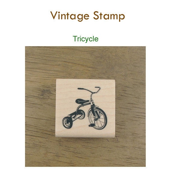 Vintage Style Rubber Stamp Tricycle by verryberrysticker on Etsy