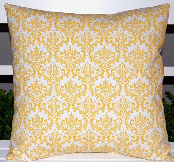 Yellow Damask Throw Pillow Cushion Covers 20 x 20 Inches