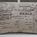 LAST ONE Lumbar Pillows Paris French Script Pillow Cover PIllowcase - 12 x 16 OR 12 x 18 Inches - Chocolate Brown Script on Natural Linen