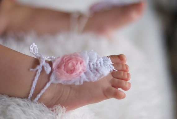 Items similar to Baby Girl Sandals 3-9m White Lace with Pink rose ...