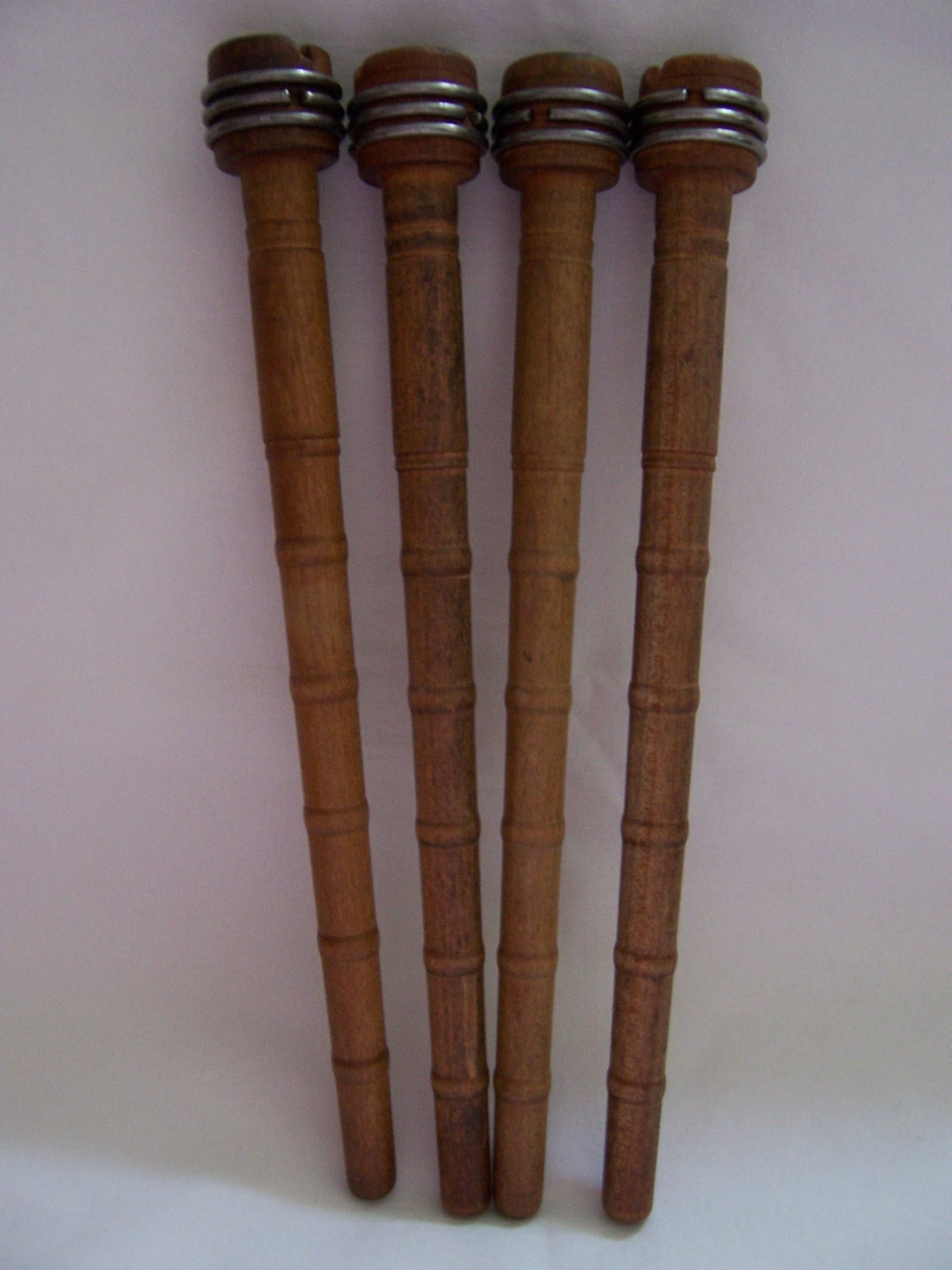 Four Vintage Wooden Quill Textile Bobbins Industrial Chic