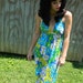 SALE Vintage 70s blue green white floral halter maxi dress
