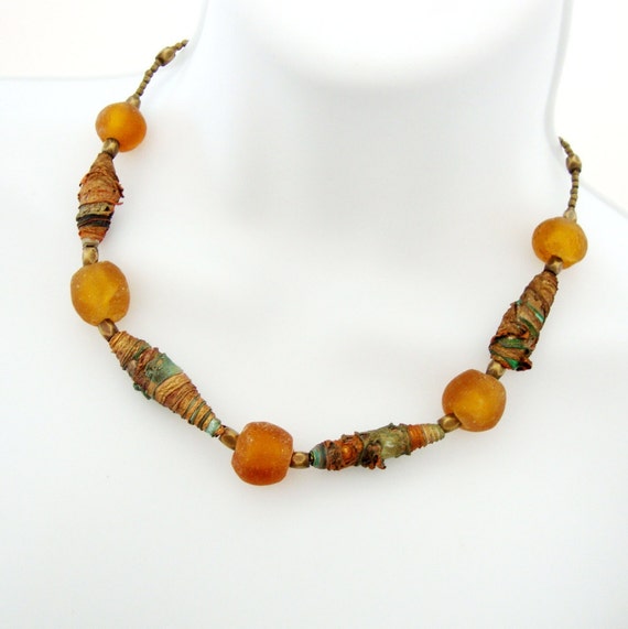 Items similar to TatteredBeads Necklace in Jade, Olive, Rust, Umber on Etsy