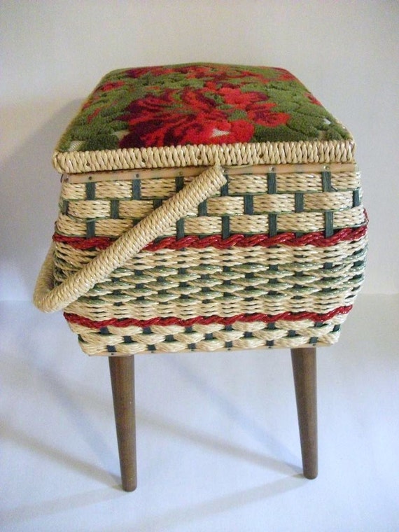 Vintage Sewing Basket with Legs
