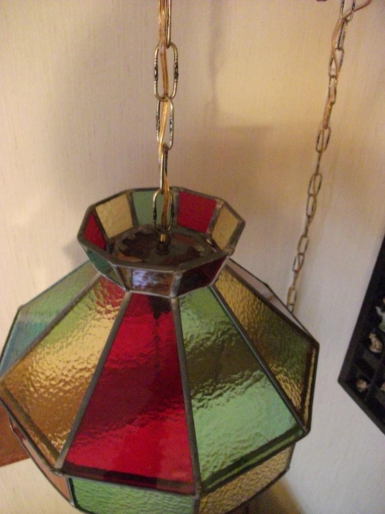 Vintage Stained Glass Hanging Lamp