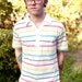 Vintage Mens White and Rainbow Stripe Golf Polo M