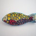 Small Fish brooch Paper mache recycled hand painted fish scales blue, yellow