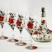 Set of 4 Wine Glasses and a Bottle-Hand Painted-Art Nouveau Design Great Wedding Gift Valentines Gift