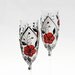 MADE to ORDER Champagne Flutes Hand Painted Red Black Siver Wedding Set of 2 Swarovski Crystals