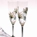 Set of 2 Toasting Champagne Flutes Hand painted Silver, Mint, Blush coral,Brown pastel tones