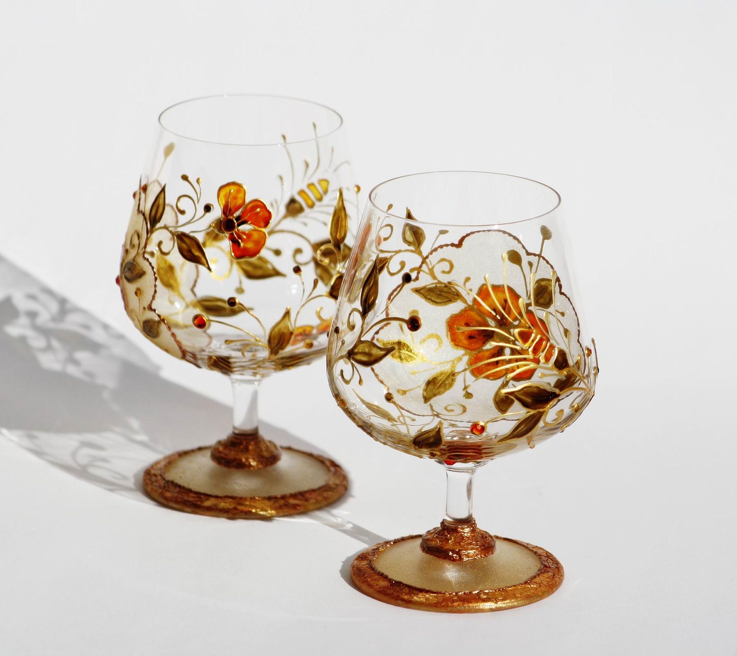 Cognac/Brandy/ Liqueur/Wine Hand Painted Glasses Set of 2