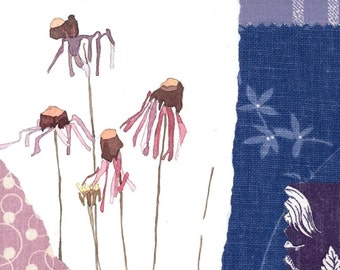 Purple Coneflowers--Original Mixed Media Collage