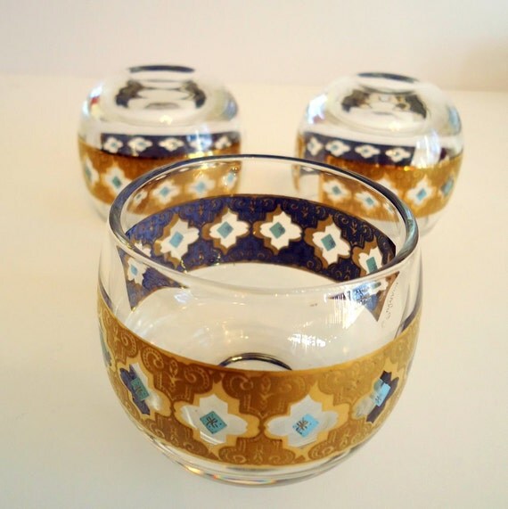 Vintage Culver Glass Punch Bowl Set with Metal Rack