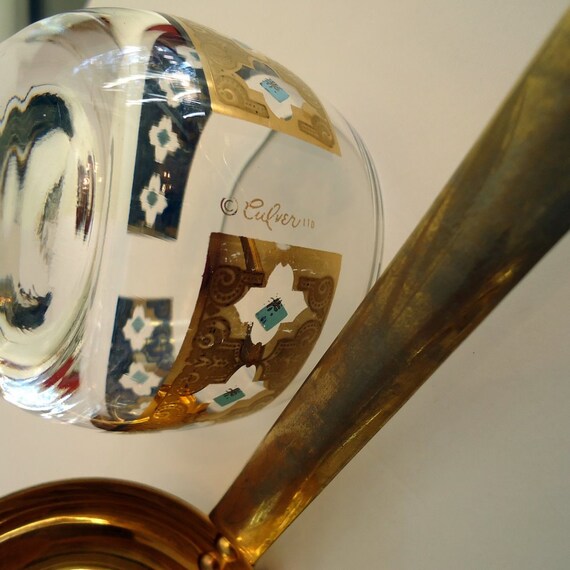 Vintage Culver Glass Punch Bowl Set with Metal Rack