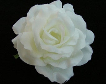 White Silk Rose flower Hair Clip 3 Inch.