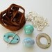 Jewelry Kit with Turquoise and Brown Enameled Beads, Toggle Clasp, Connector, Silver Plated Chain, and Sari Silk