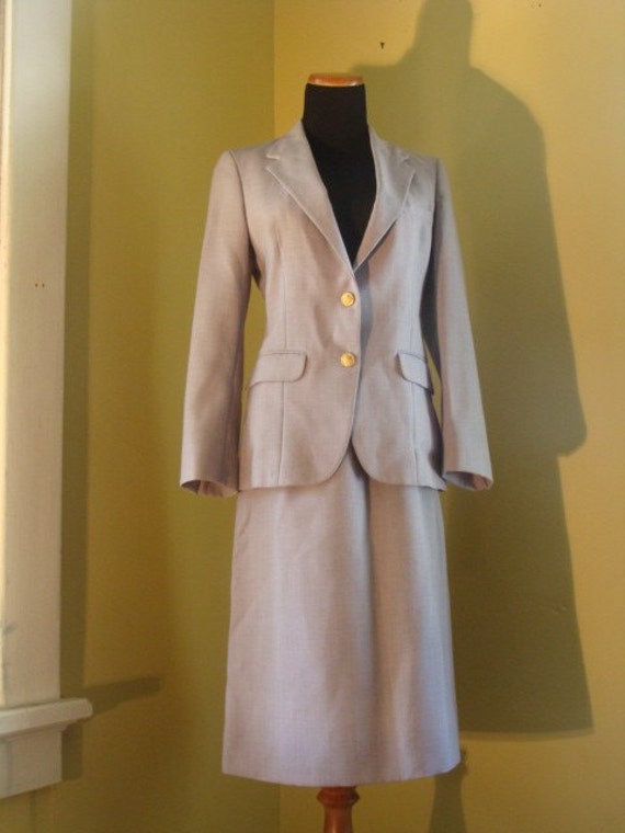 Vintage Lilac Linen Skirt Suit with Anchor Buttons Womens