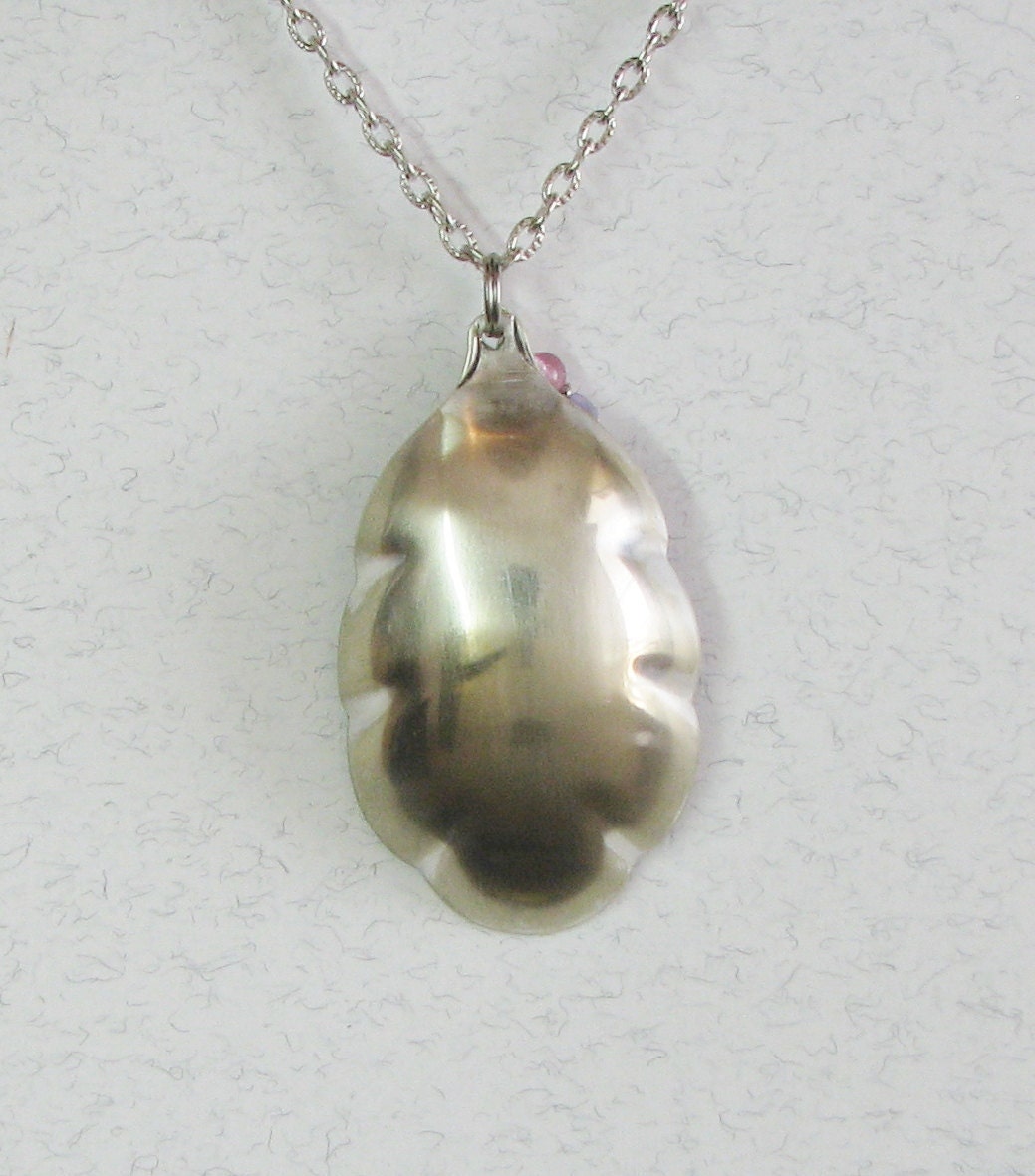 Spoon Necklace Spoon Pendant Antique Silver Flower & Purple