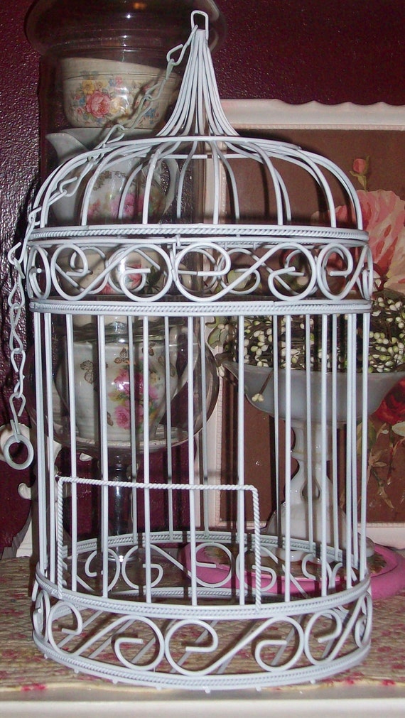 White Metal Birdcage by DirtRoadDecor on Etsy