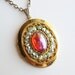 Vintage 50s Gold Filigree Rhinestone Victorian Revival Dramatic Locket Pendant Necklace