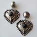 Vintage 50s Large Silver Heart Bohemian Art Glass Clip Dangle Earrings