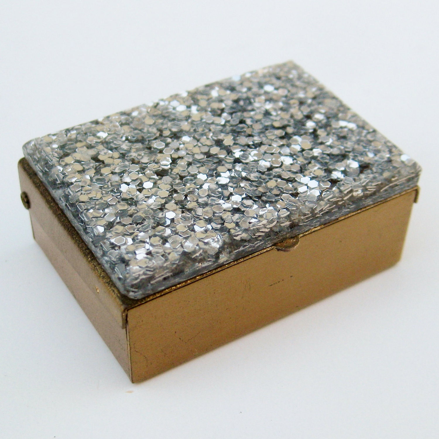 Vintage 50s Glam Silver Sparkly Lucite Confetti Glitter Vanity